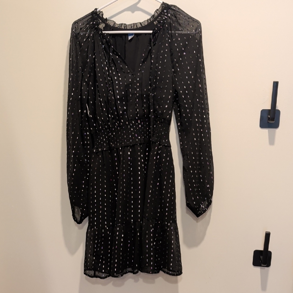 Old Navy Black Long Sleeve Dress with White Dots